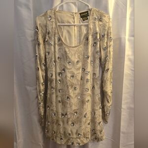 Vintage Sequin Embellished Cream Dress